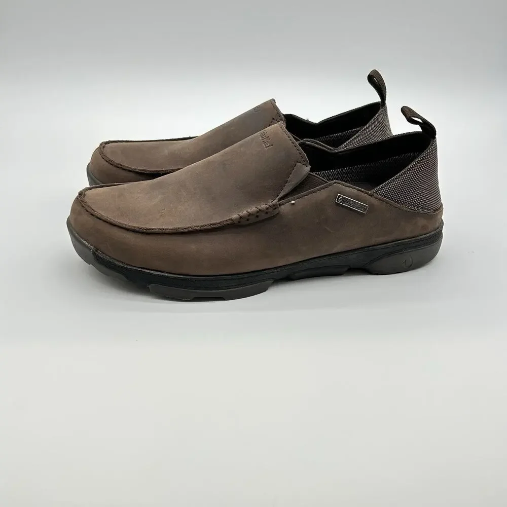 OluKai NA'I WP Men’s 10 Brown Oiled Leather Waterproof Slip On Loafers Shoes